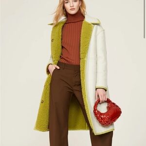 Something Navy Green Reversible Faux Fur Suede Teddy Shearling Coat